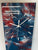 70cm Long Narrow Slate Blue Red and White Abstract Resin Wall Clock