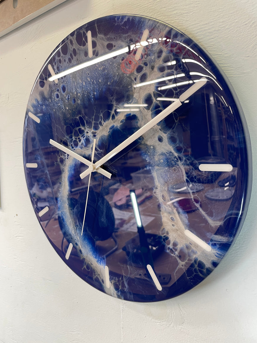 33cm Navy Blue Grey and White Abstract Modern Resin Wall Clock