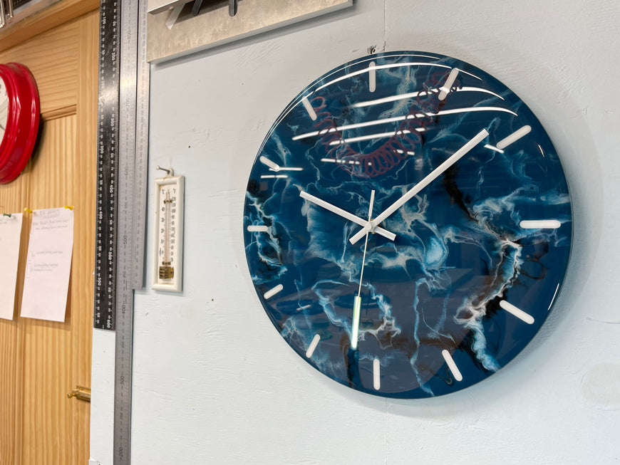 33cm Slate Blue Grey and White Abstract Modern Resin Wall Clock