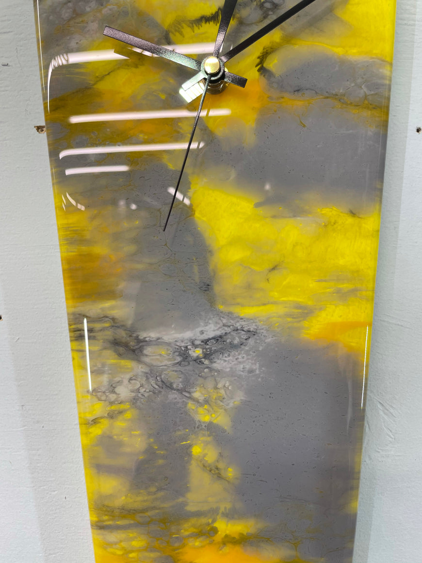 Narrow Yellow Grey and Orange Abstract Resin Wall Clock