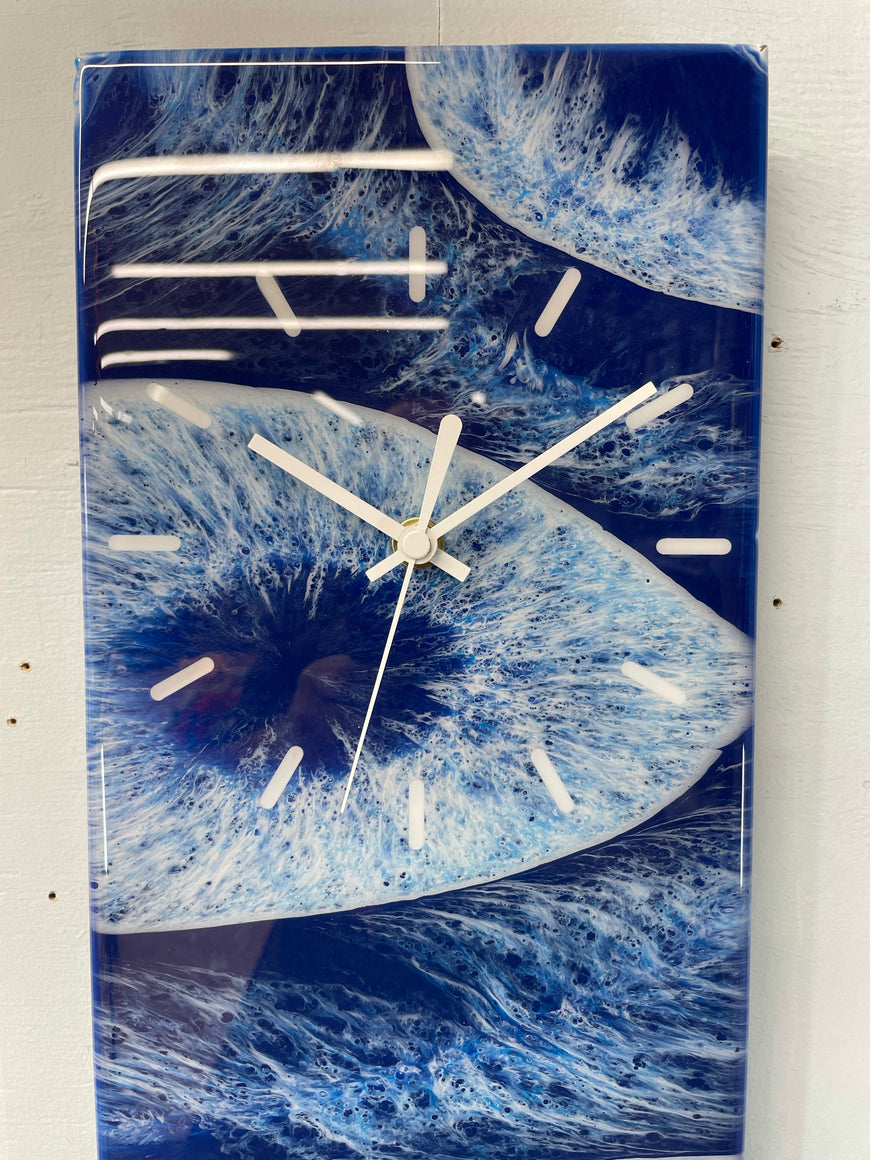 Navy Blue White and Grey Rectangular Abstract Resin Wall Clock