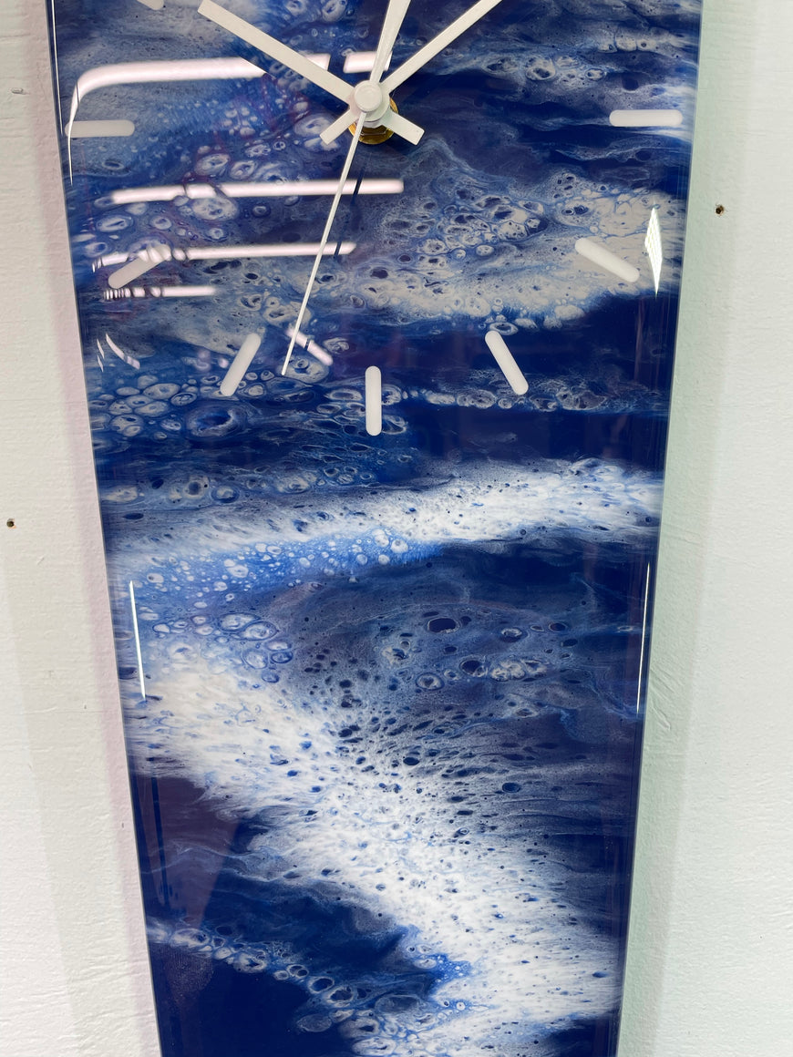 70cm Long Narrow Navy Blue White and Grey Abstract Resin Wall Clock
