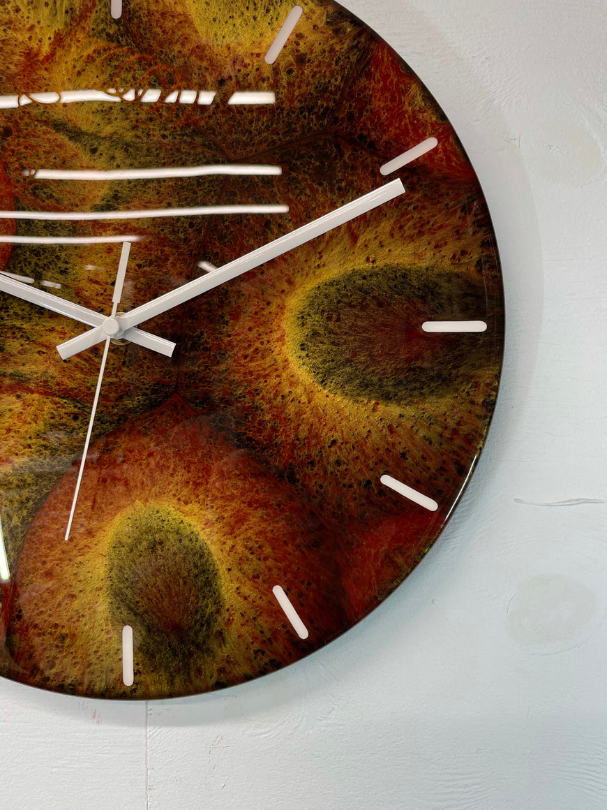 Gold Black and Maroon Abstract Modern Resin Wall Clock