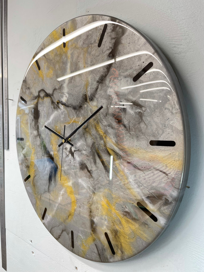 50cm Large Metallic Silver, Gold Black and White Abstract Modern Resin Wall Clock