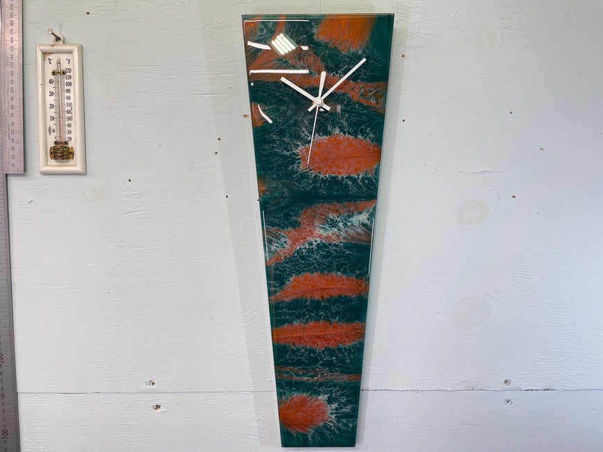 Narrow Dark Green Copper and White Abstract Resin Wall Clock