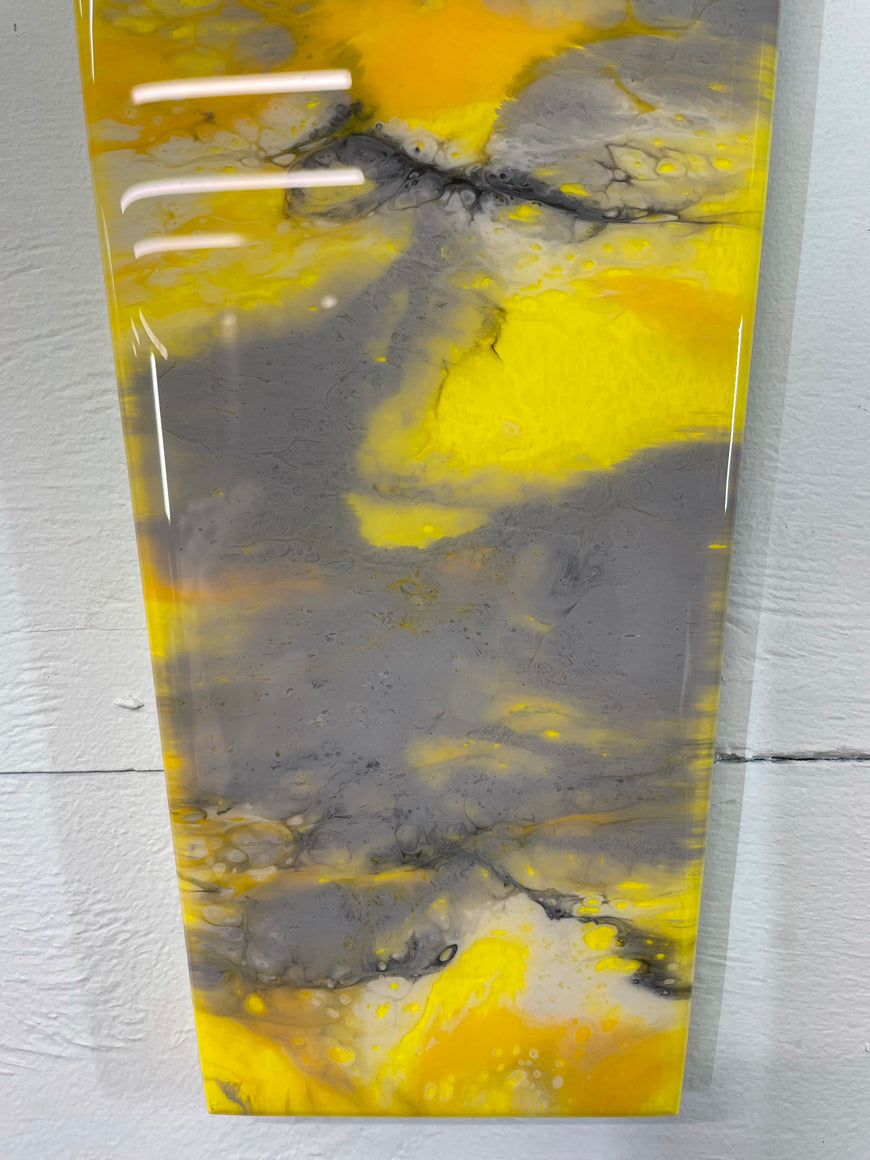 Narrow Yellow Grey and Orange Abstract Resin Wall Clock