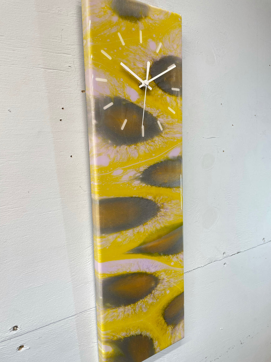 Yellow and Silver Abstract Resin Wall Clock