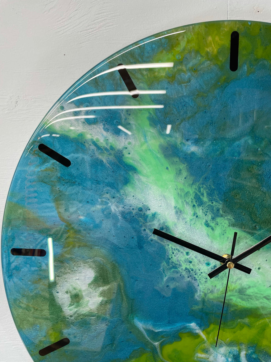 50cm Large Metallic Teal and Green Abstract Modern Resin Wall Clock