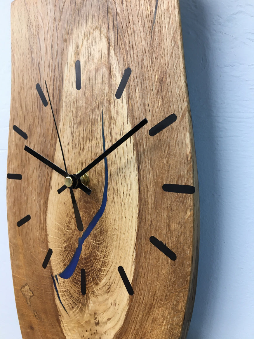 English Oak Wall Clock with Blue Resin