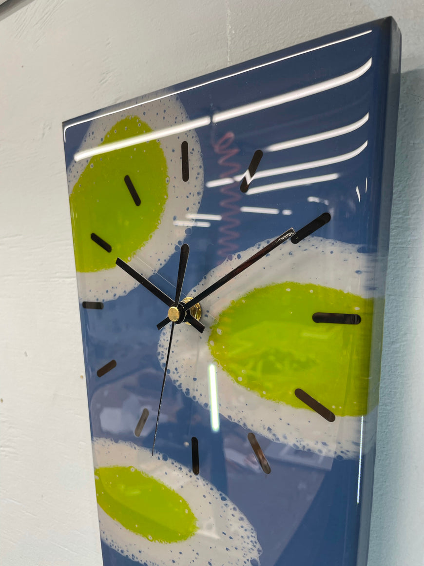 70cm Long Narrow Blue/Grey and Moss Green Abstract Resin Wall Clock