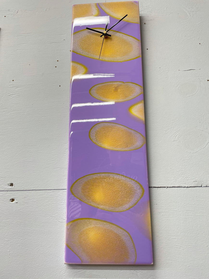 Purple and Gold Abstract Resin Wall Clock