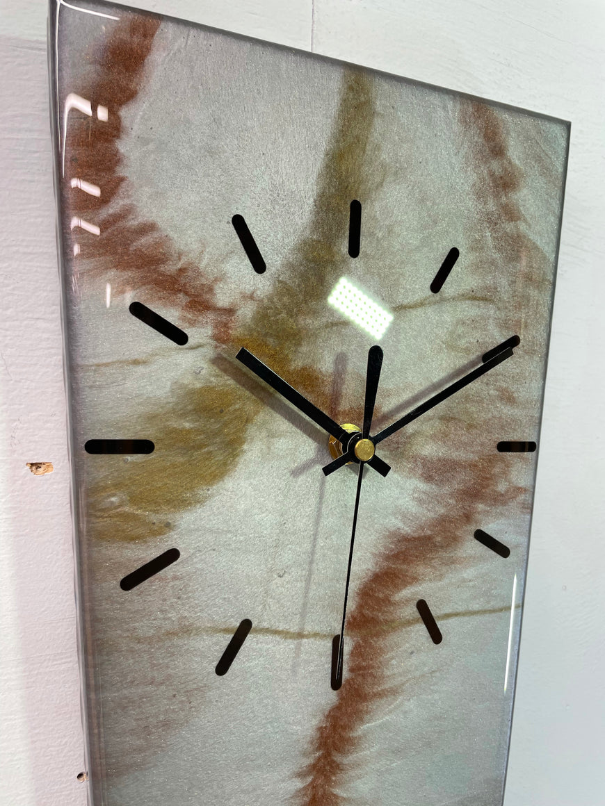 70cm Long Narrow Silver Copper and Antique Gold Abstract Resin Wall Clock