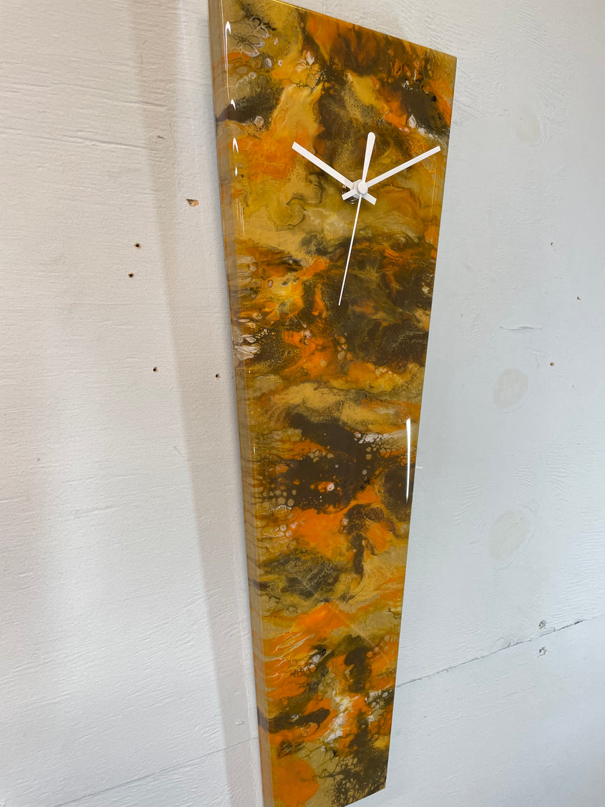 Narrow Brown and Burnt Orange Abstract Resin Wall Clock