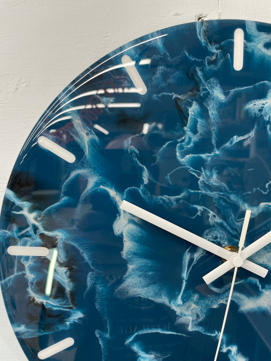 33cm Slate Blue Grey and White Abstract Modern Resin Wall Clock