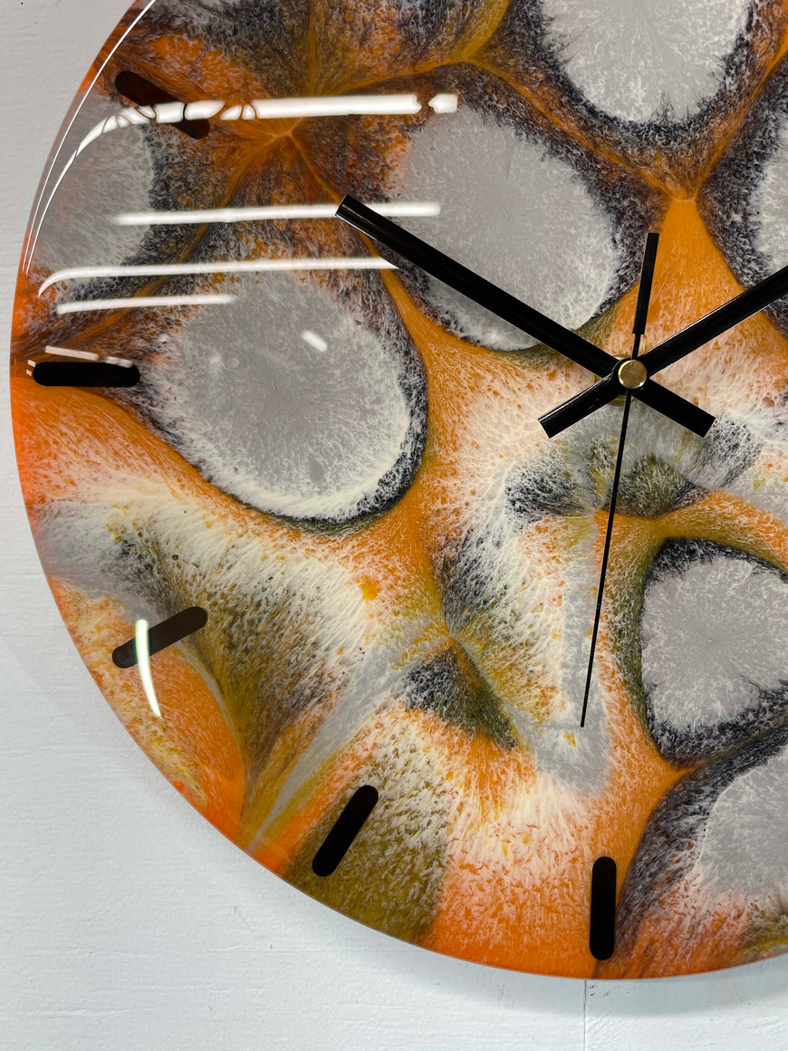 33cm Burnt Orange Grey and Black Abstract Modern Resin Wall Clock