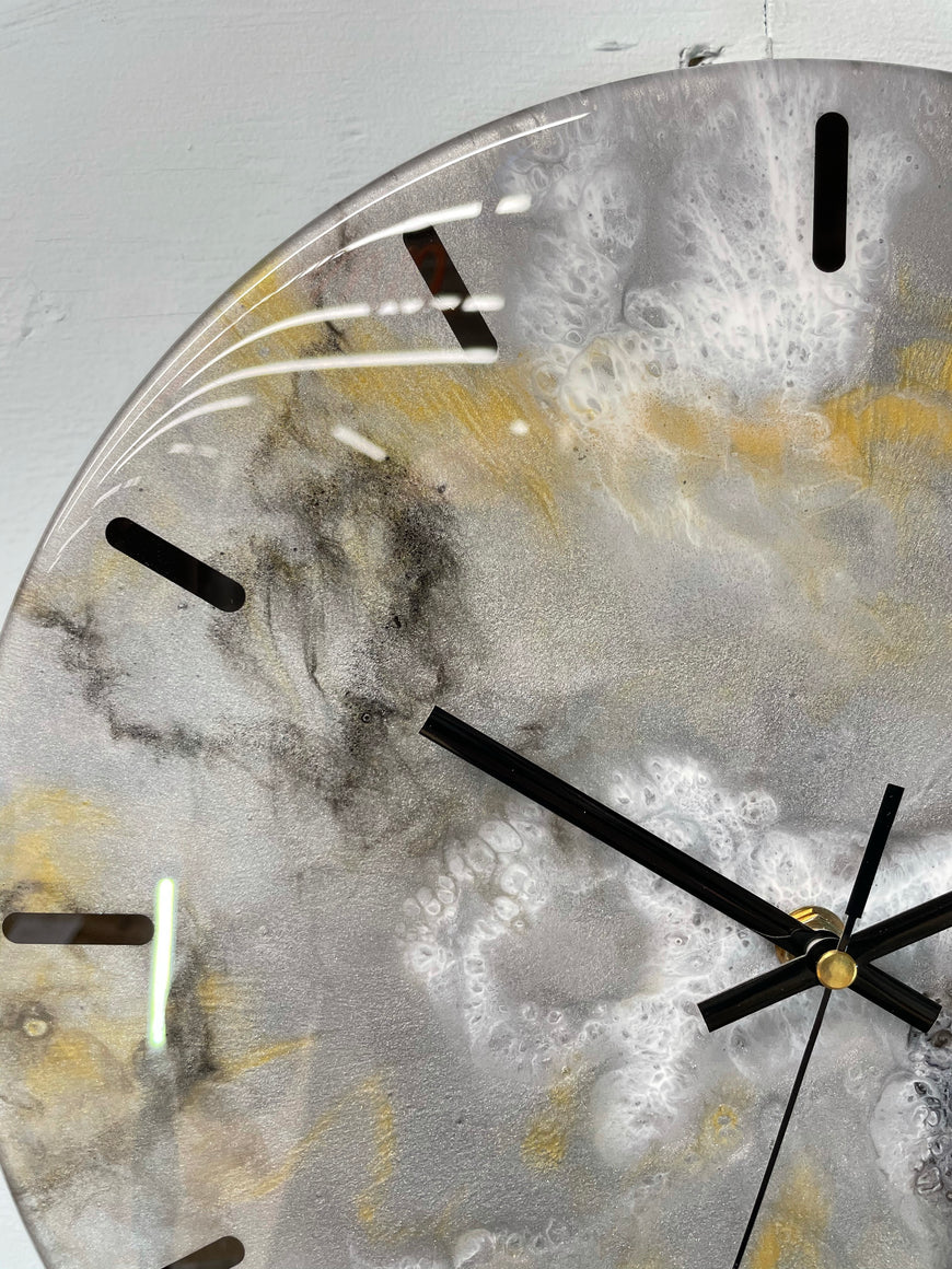 33cm Metallic Silver Gold and Black Abstract Modern Resin Wall Clock