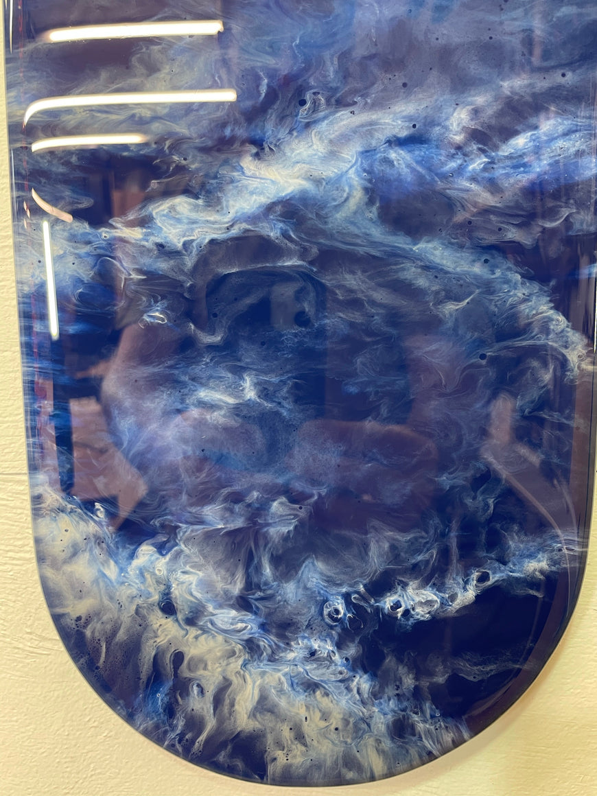 Narrow Navy Blue White Grey and Copper Abstract Resin Wall Clock