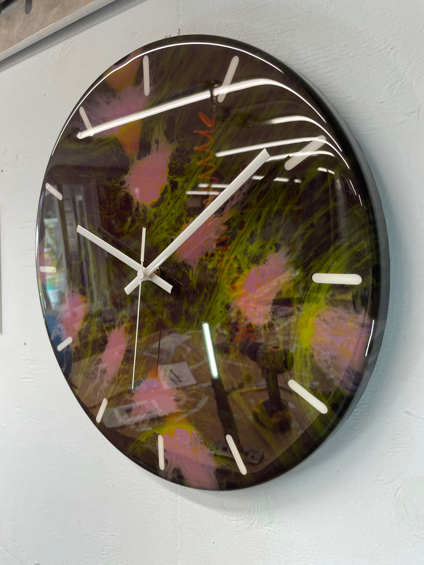 33cm Pink and Green Abstract Modern Resin Wall Clock