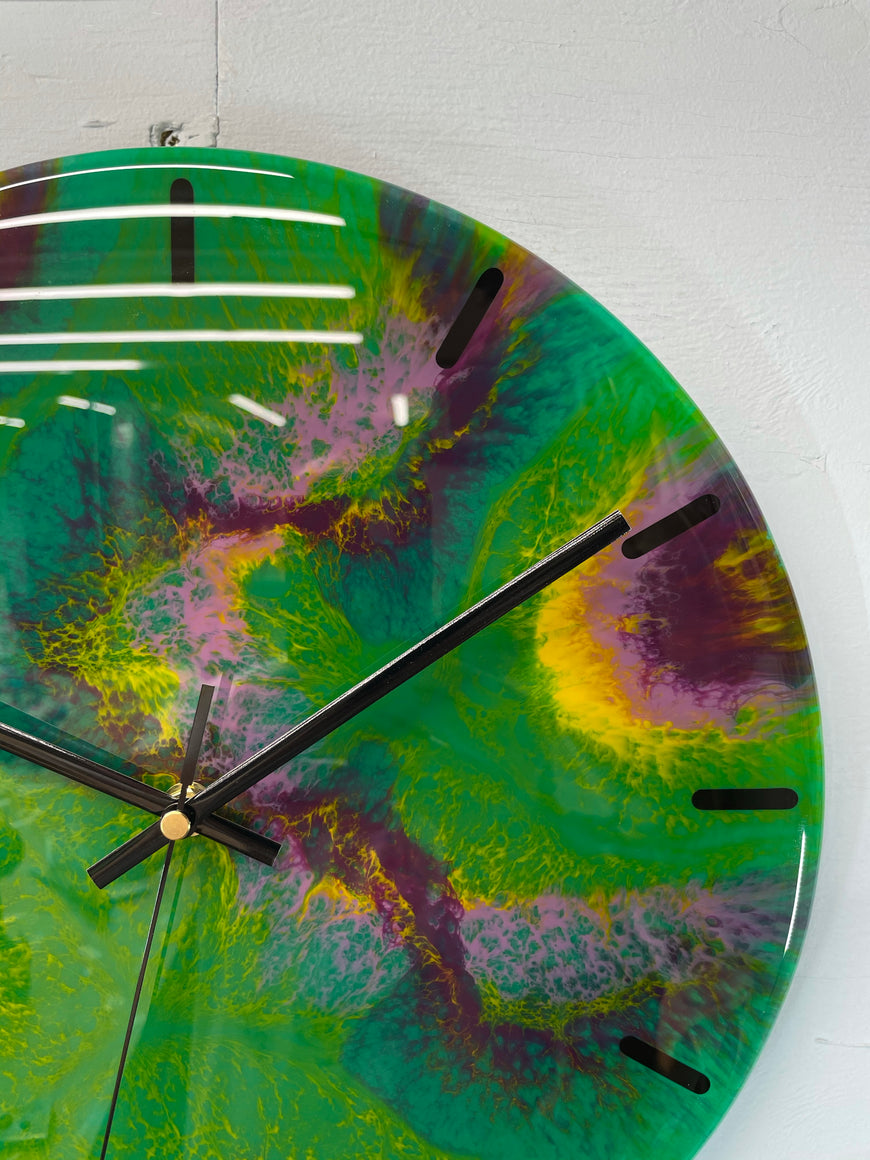 33cm Green and Purple Abstract Modern Resin Wall Clock