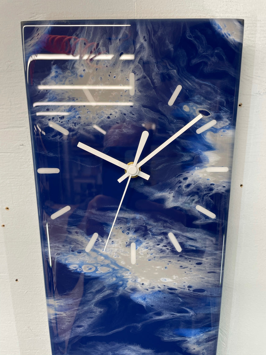 70cm Long Narrow Navy Blue White and Grey Abstract Resin Wall Clock