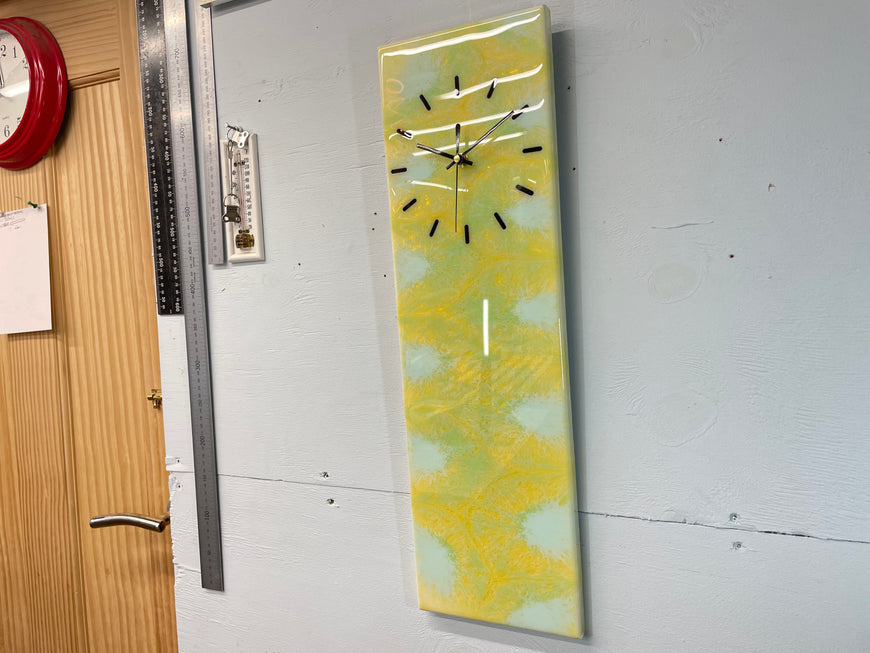 Yellow and Green Abstract Resin Wall Clock