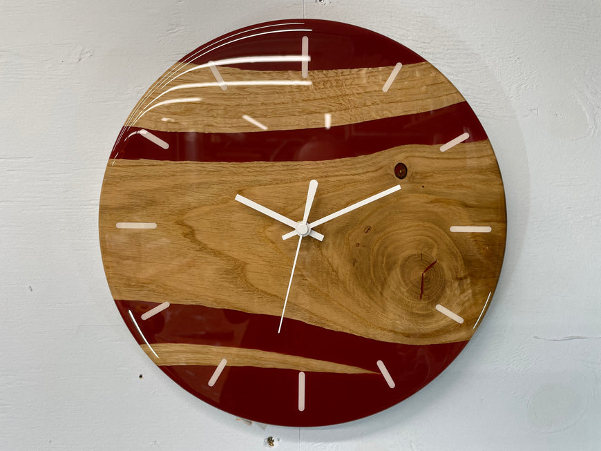 English Oak and Maroon Resin Wall Clock