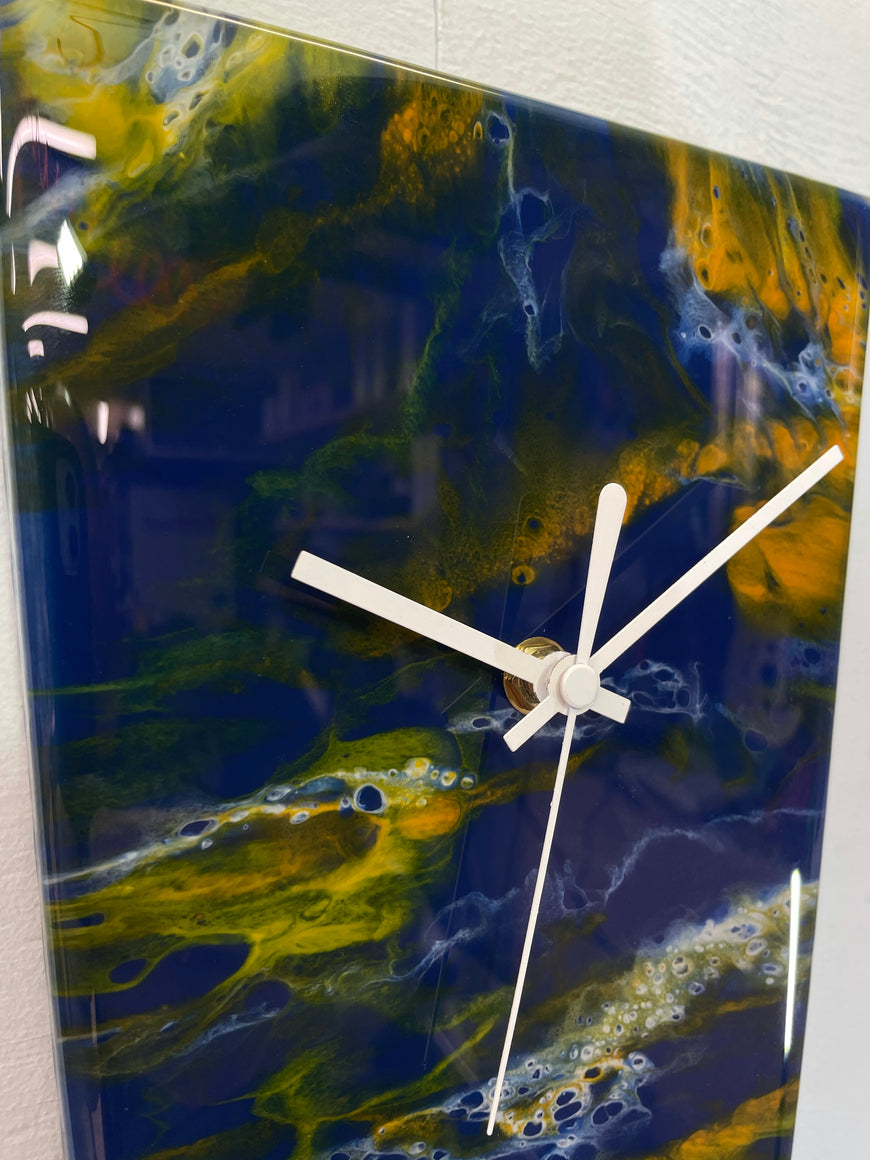 Narrow Navy Blue and Burnt Orange Abstract Resin Wall Clock