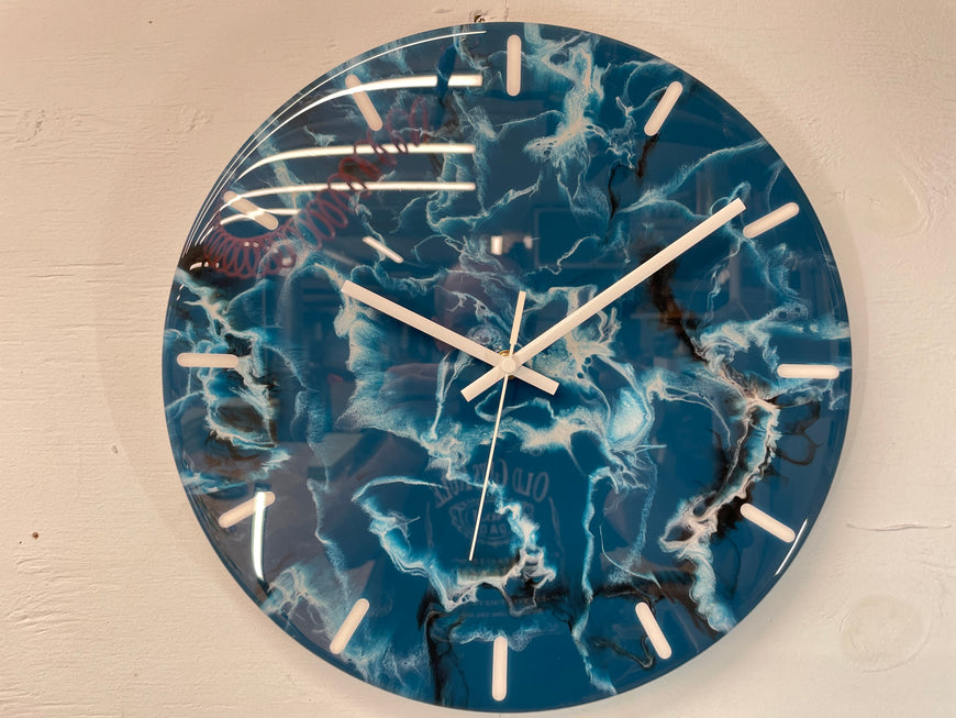 33cm Slate Blue Grey and White Abstract Modern Resin Wall Clock