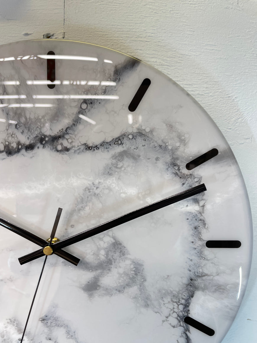 33cm Grey White and Black Abstract Modern Resin Wall Clock