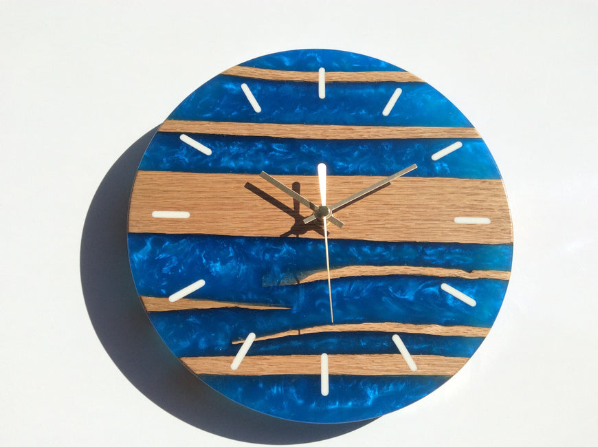 Sapphire Blue Resin And Red Oak Wall Clock 