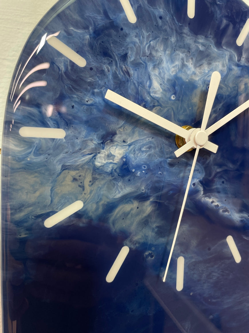 Narrow Navy Blue White Grey and Copper Abstract Resin Wall Clock