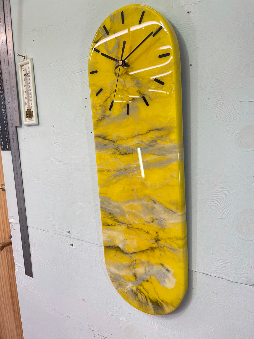 Narrow Yellow Black Grey and White Abstract Resin Wall Clock