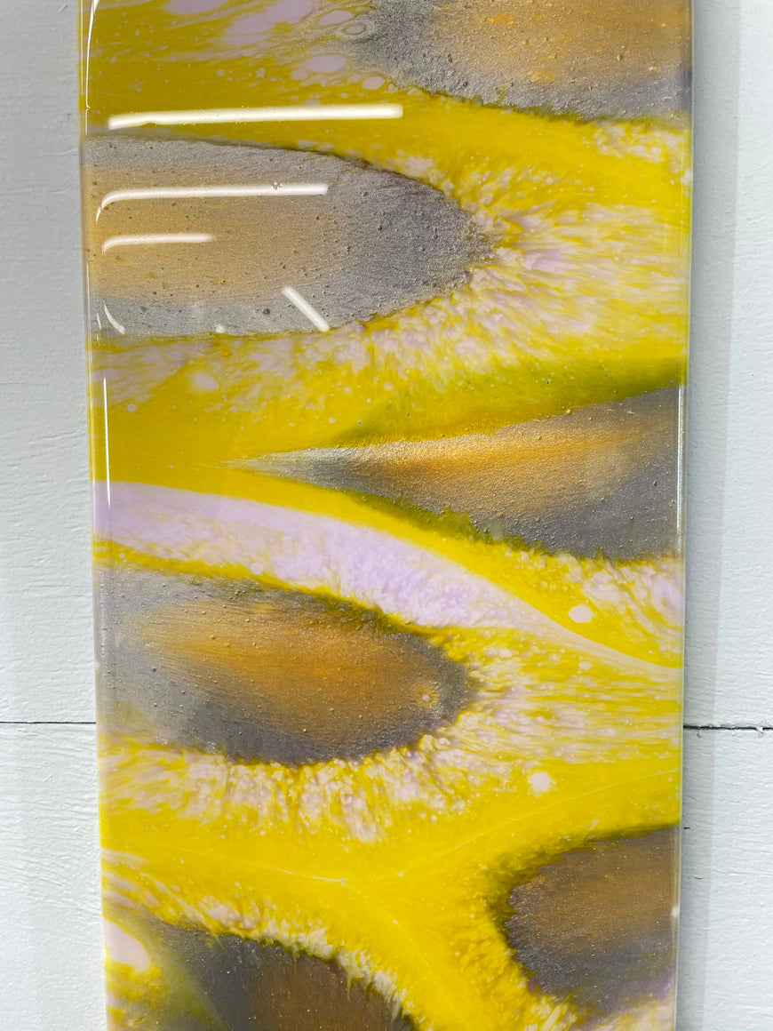 Yellow and Silver Abstract Resin Wall Clock