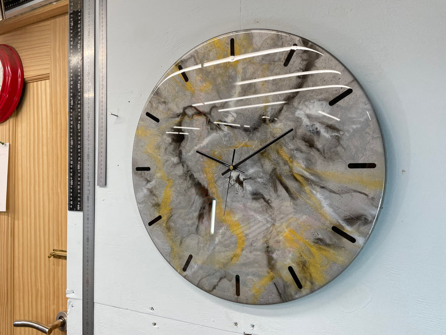 50cm Large Metallic Silver, Gold Black and White Abstract Modern Resin Wall Clock