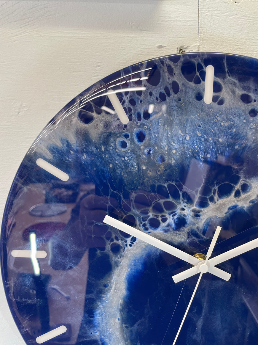 33cm Navy Blue Grey and White Abstract Modern Resin Wall Clock