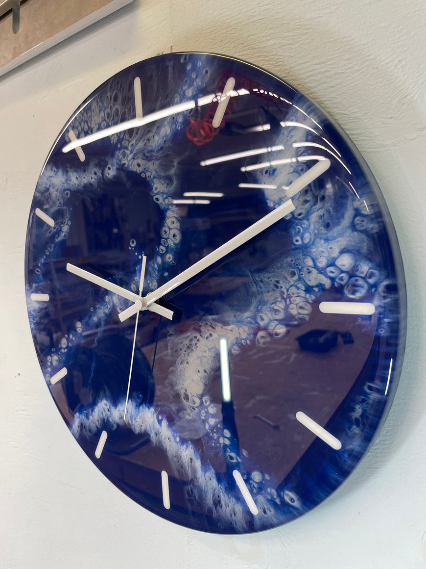 33cm Navy Blue Grey and White Abstract Modern Resin Wall Clock