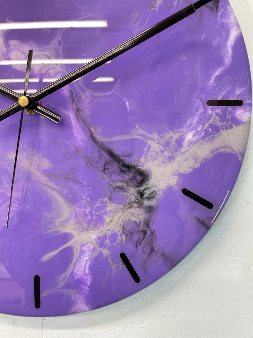Purple Grey Black and White Abstract Modern Resin Wall Clock