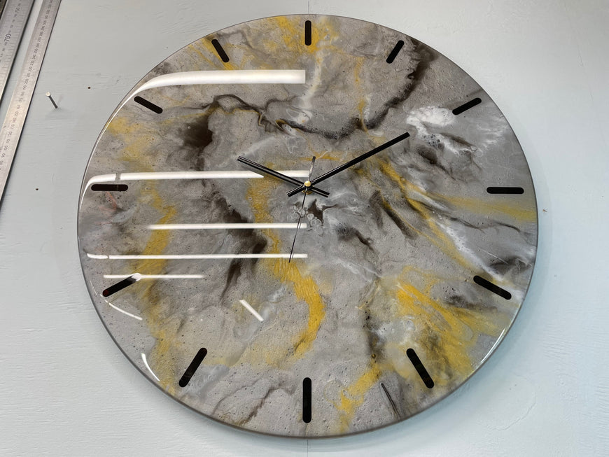 50cm Large Metallic Silver, Gold Black and White Abstract Modern Resin Wall Clock