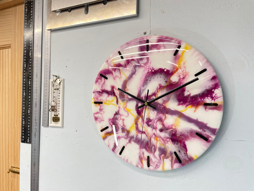 33cm White and Purple Abstract Modern Resin Wall Clock