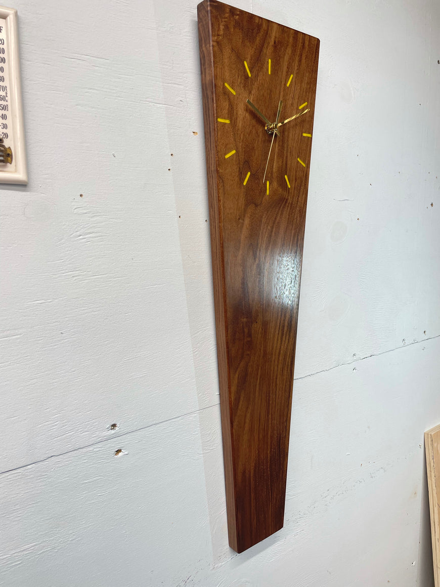 Long Narrow Black Walnut Wooden Wall Clock