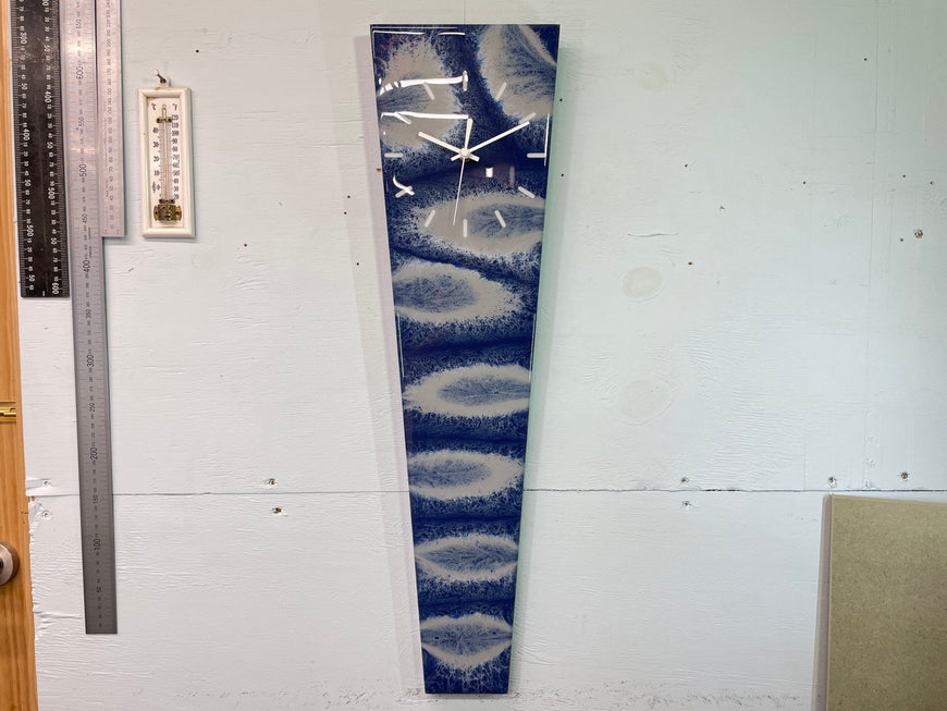 70cm Long Narrow Navy Blue White and Grey Abstract Resin Wall Clock