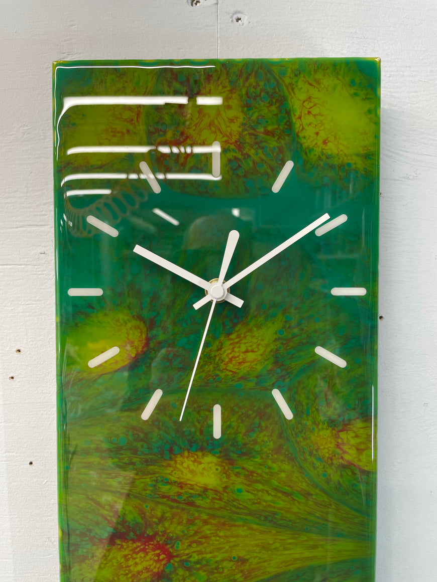 Dark Green and Maroon Rectangular Abstract Resin Wall Clock