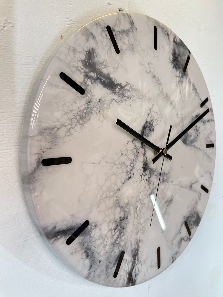 33cm Grey White and Black Abstract Modern Resin Wall Clock