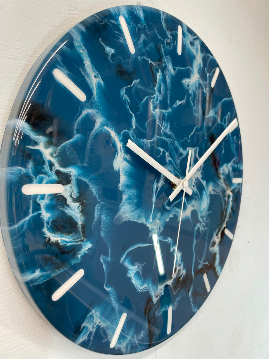 33cm Slate Blue Grey and White Abstract Modern Resin Wall Clock