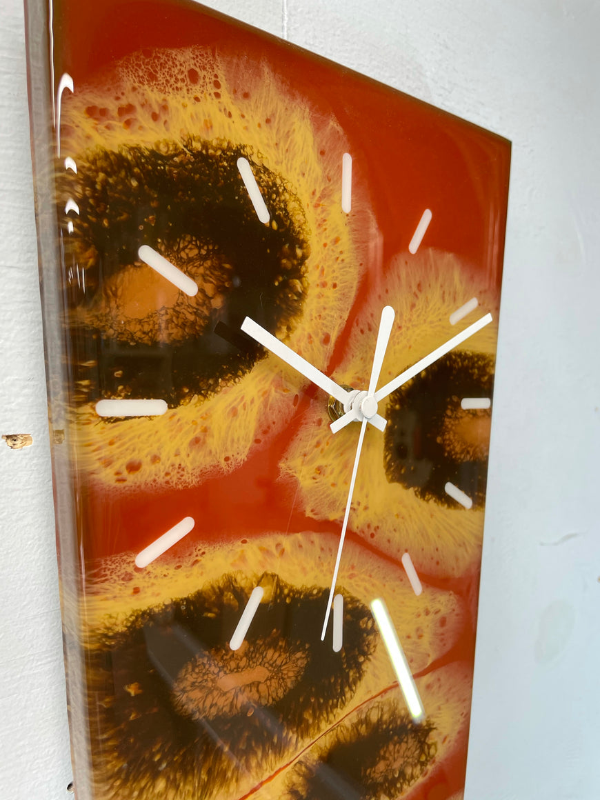 70cm Long Narrow Burnt Orange and Brown Abstract Resin Wall Clock