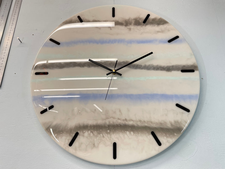 50cm Large Grey and Pale Blue Abstract Modern Resin Wall Clock