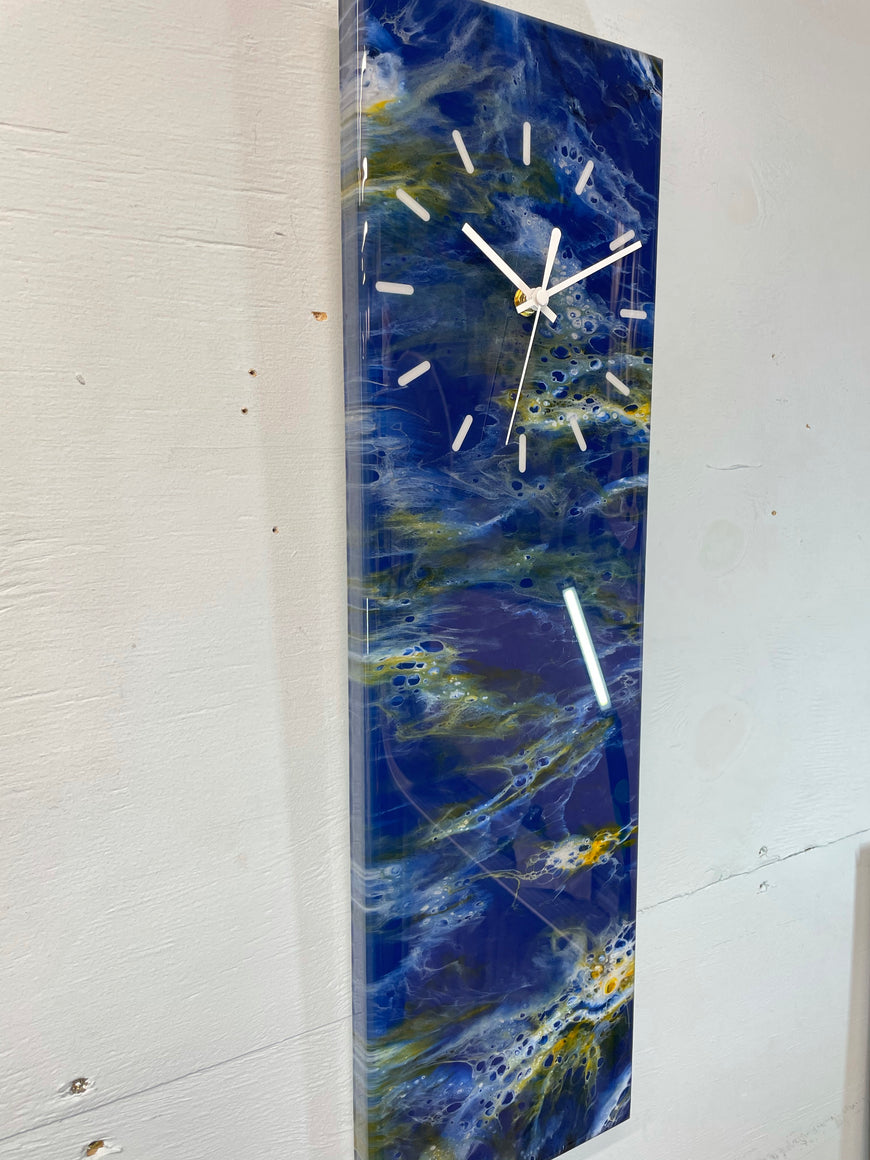 Navy Blue Orange White and Grey Abstract Resin Wall Clock