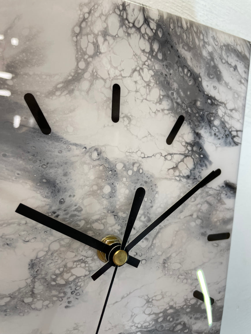 70cm Long Narrow Grey White and Black Abstract Resin Wall Clock