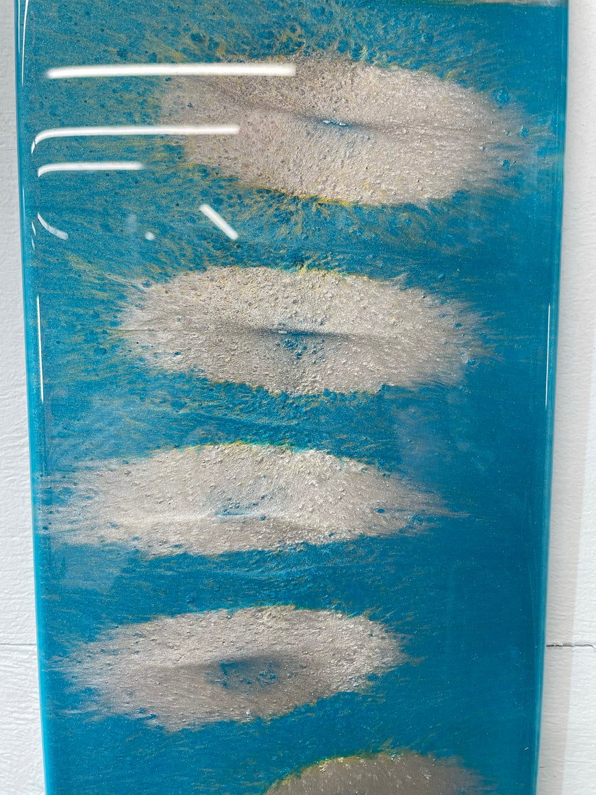 Teal and Silver Rectangular Abstract Resin Wall Clock