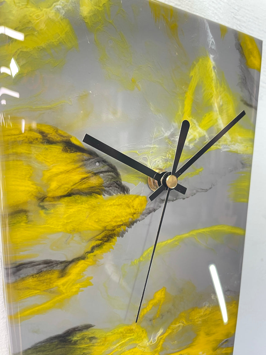 Narrow Grey Orange and Yellow Abstract Resin Wall Clock